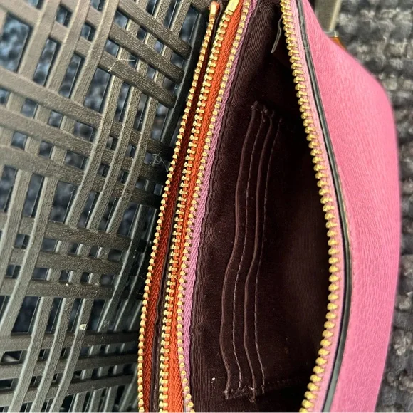 Coach Rust and Light Purple Leather Double Zip Wristlet with Gold Details - Picture 6 of 6